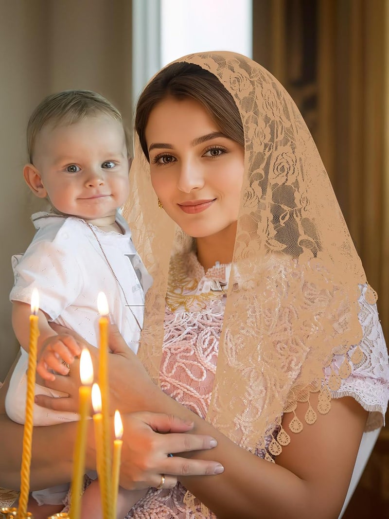 BOARDFEB 2 Pcs Mass Veil Triangle Mantilla Cathedral Head Covering Chapel Veil Latin Scarf Latin Mass Head Covering Veils - Image 4